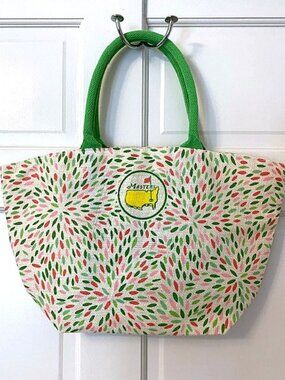 Master's Golf Tournament Canvas Tote Bag Pink Green Handles Inner Pocket